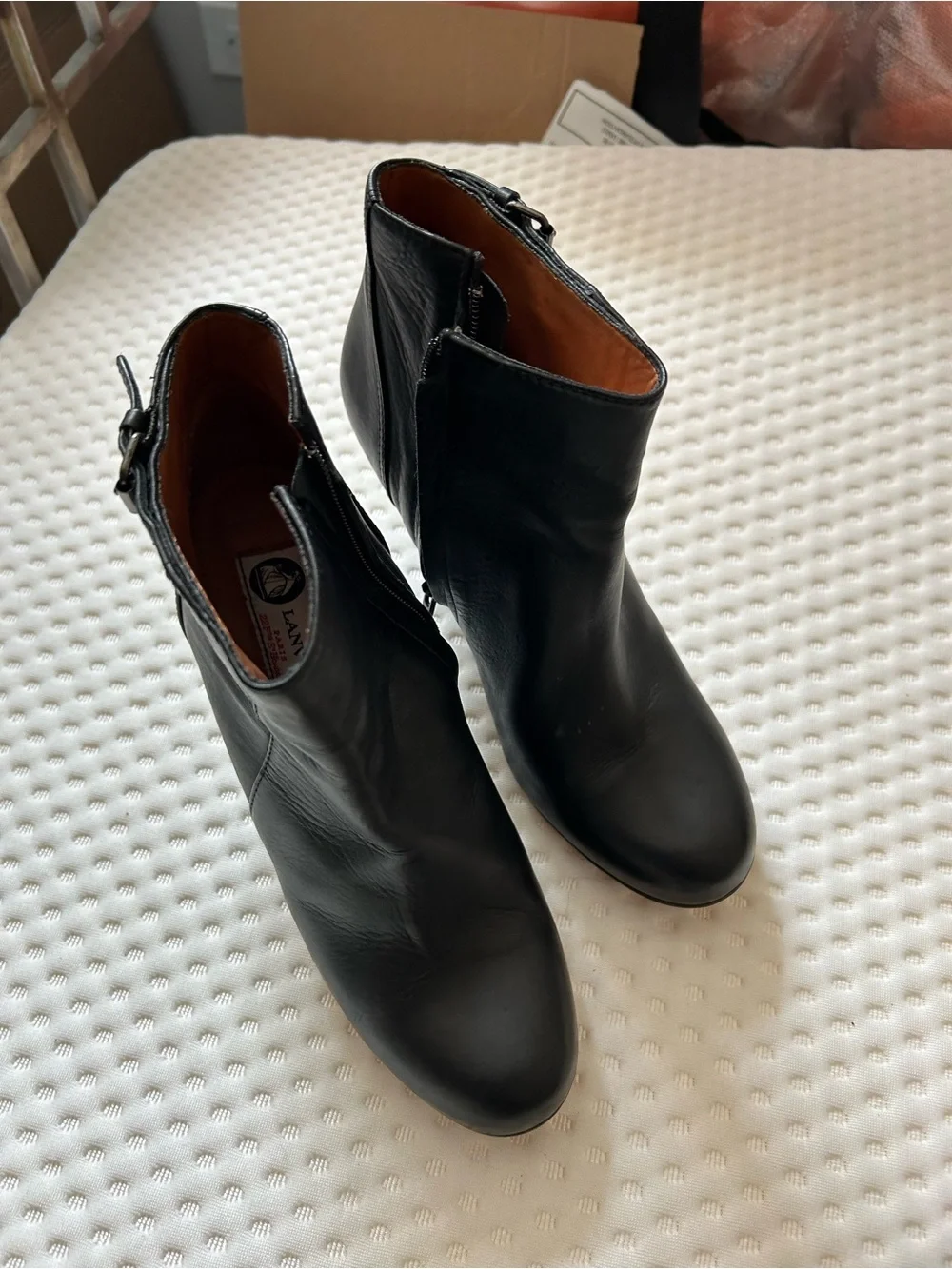 Lanvin Paris Black Leather Wedge Ankle Boots Buckle EU 38 US 8 Alber Elbaz
